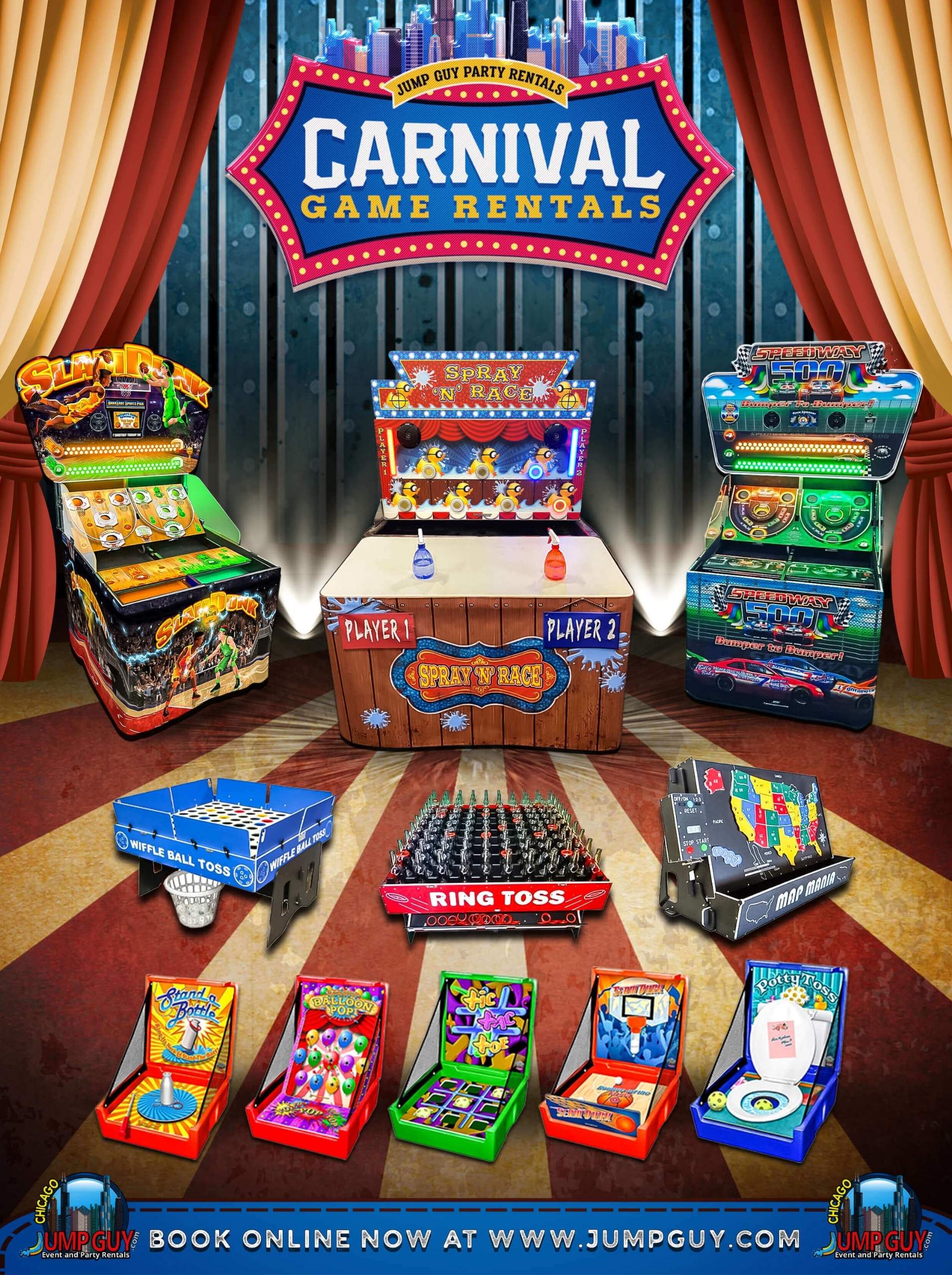 Carnival game rental setup showing ring toss and midway games for Schaumburg IL corporate and school events