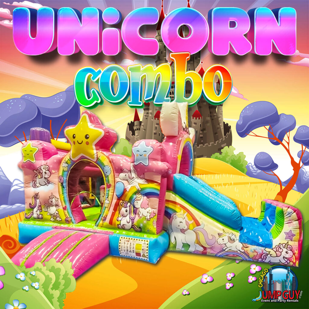 Unicorn Princess Castle bounce house rental for girls birthday parties in Schaumburg IL 60194 along National Parkway corridor